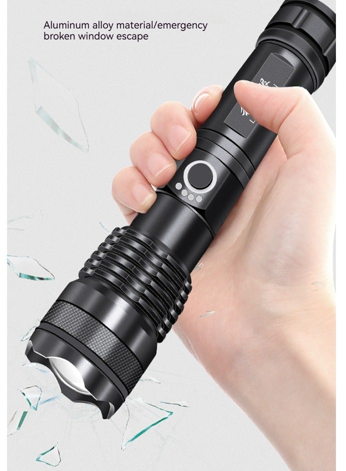 Rechargeable LED Flashlight High Lumen, Super Bright Aluminum Alloy Flashlight, 5 Modes Zoomable IP68 Waterproof Tactical Flashlight for Emergency Camping Gifts