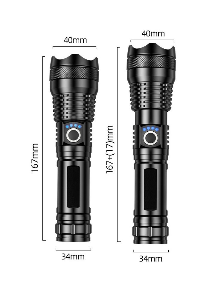 Rechargeable LED Flashlight High Lumen, Super Bright Aluminum Alloy Flashlight, 5 Modes Zoomable IP68 Waterproof Tactical Flashlight for Emergency Camping Gifts