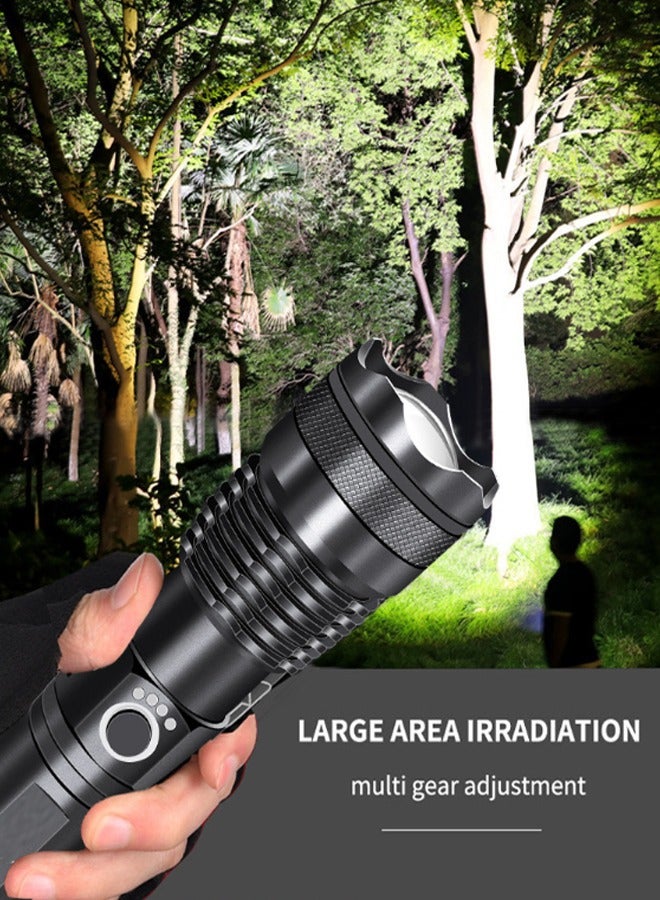 Rechargeable LED Flashlight High Lumen, Super Bright Aluminum Alloy Flashlight, 5 Modes Zoomable IP68 Waterproof Tactical Flashlight for Emergency Camping Gifts