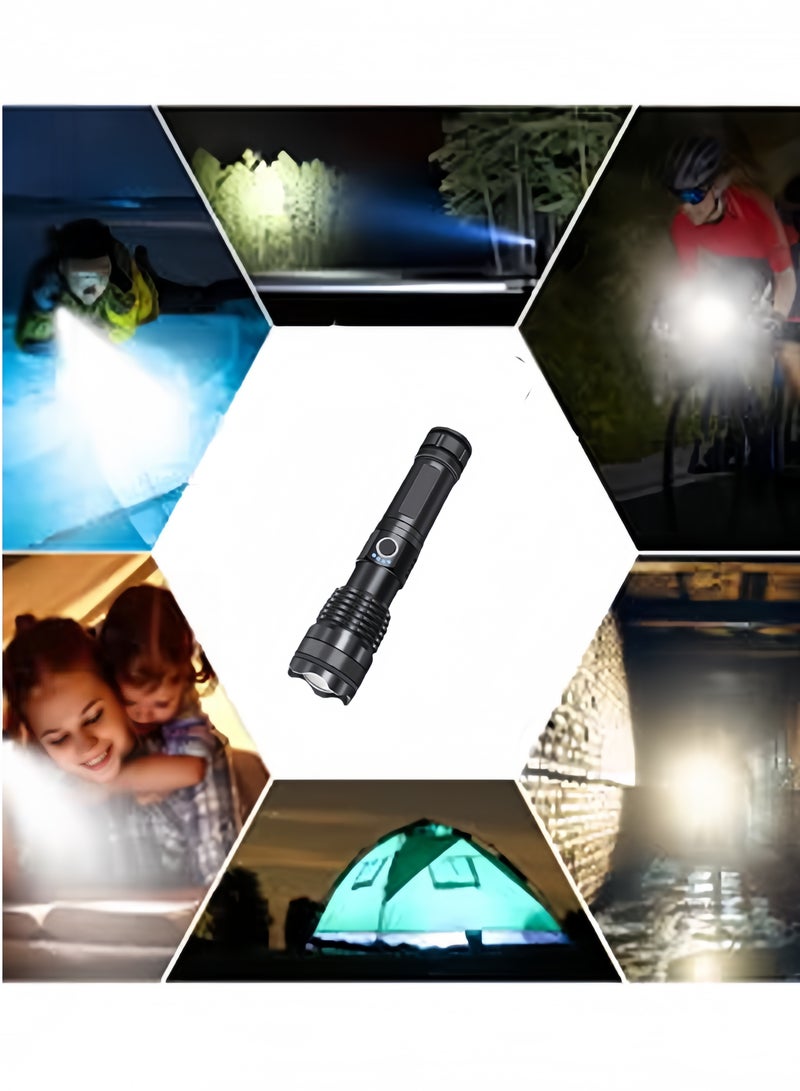 Rechargeable LED Flashlight High Lumen, Super Bright Aluminum Alloy Flashlight, 5 Modes Zoomable IP68 Waterproof Tactical Flashlight for Emergency Camping Gifts