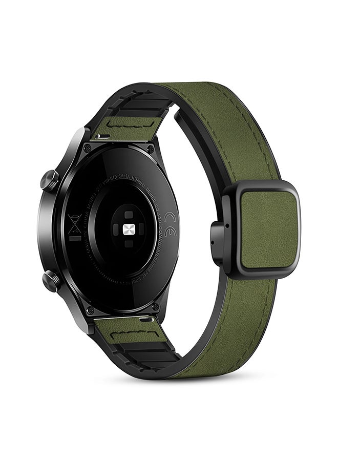 O Ozone Leather Silicone Watch Band for Samsung Galaxy Watch Ultra LTE 47mm / Galaxy Watch 3 45mm 22mm Replacement Strap with D-Buckle Wristband- Army Green - Image 1