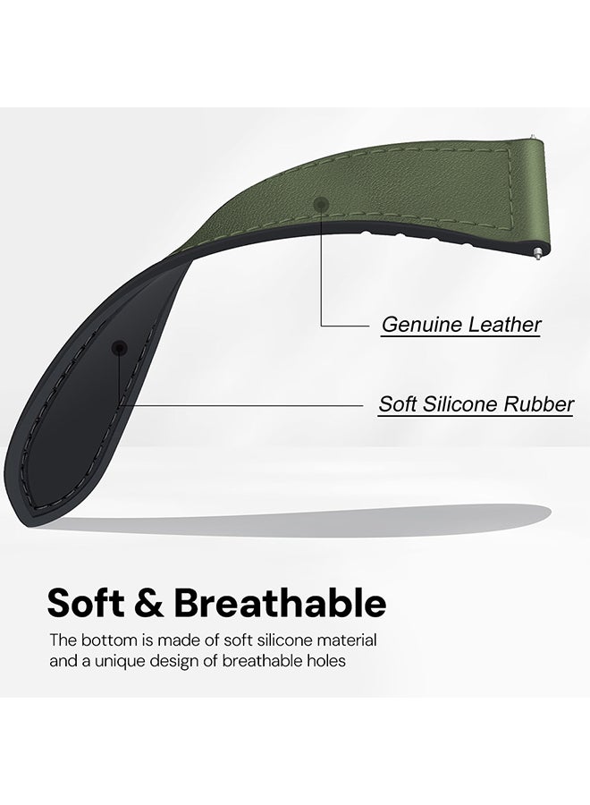 O Ozone Leather Silicone Watch Band for Samsung Galaxy Watch Ultra LTE 47mm / Galaxy Watch 3 45mm 22mm Replacement Strap with D-Buckle Wristband- Army Green - Image 3