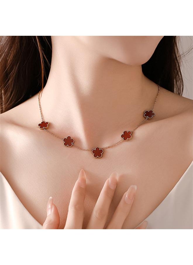 NIBEMINENT European And American New Color Drop Oil Flower Necklace Cross Border Light Luxury Enamel Titanium Steel Plated 8k Gold 