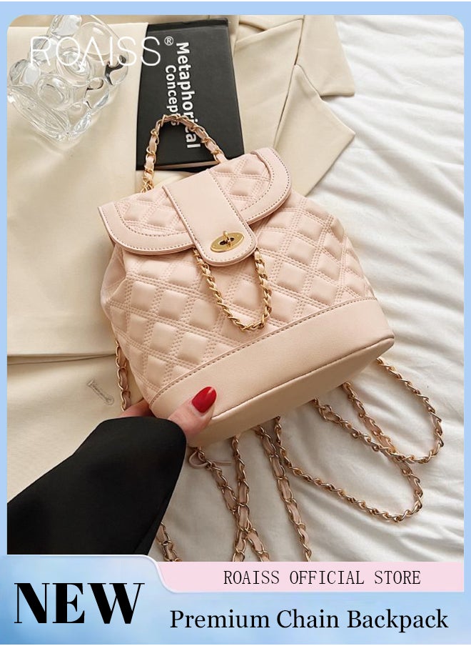 roaiss - PU Leather Chain Backpack for Women Rhombus Lattice Waterproof Wear Resistant Exquisite Sewing Thread Fashion Bag Ladies Premium Versatile Decorative Package with Internal Patch Pocket - Image 1