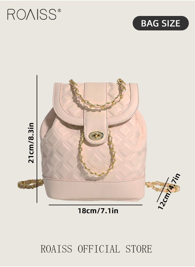 roaiss - PU Leather Chain Backpack for Women Rhombus Lattice Waterproof Wear Resistant Exquisite Sewing Thread Fashion Bag Ladies Premium Versatile Decorative Package with Internal Patch Pocket - Image 1
