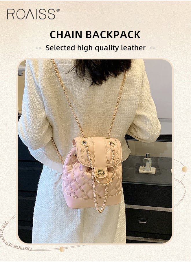 roaiss - PU Leather Chain Backpack for Women Rhombus Lattice Waterproof Wear Resistant Exquisite Sewing Thread Fashion Bag Ladies Premium Versatile Decorative Package with Internal Patch Pocket - Image 1