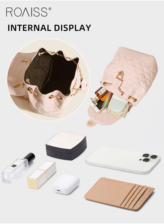 roaiss - PU Leather Chain Backpack for Women Rhombus Lattice Waterproof Wear Resistant Exquisite Sewing Thread Fashion Bag Ladies Premium Versatile Decorative Package with Internal Patch Pocket - Image 1