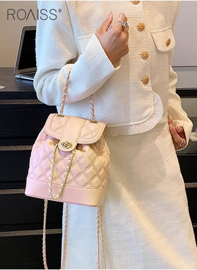 roaiss - PU Leather Chain Backpack for Women Rhombus Lattice Waterproof Wear Resistant Exquisite Sewing Thread Fashion Bag Ladies Premium Versatile Decorative Package with Internal Patch Pocket - Image 1