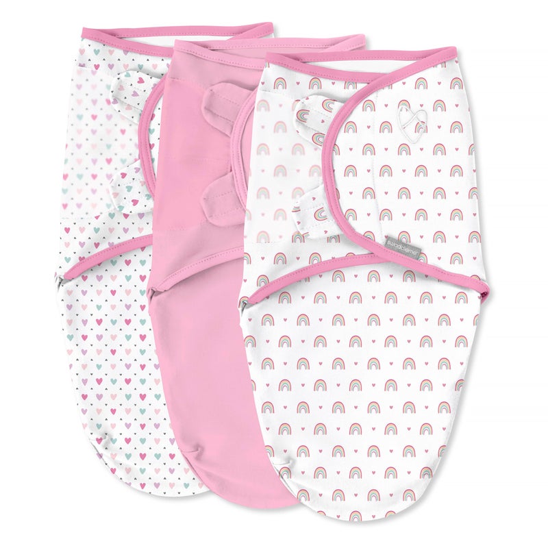 SwaddleMe by Ingenuity Original Swaddle 100 Cotton Improves Sleep Calms Startle Reflex 03 Months 3Pack Over the Rainbow