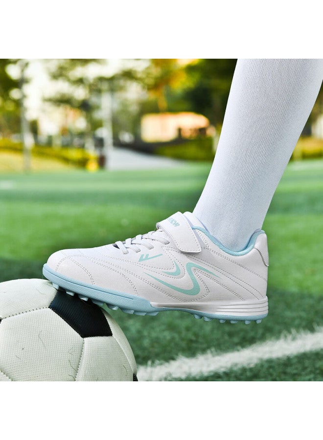Pull Back Warrior Children's Soccer Shoes Studded Tf Velcro Boys Girls Artificial Turf 539 White Lake Green Studs Size 31 - Image 5
