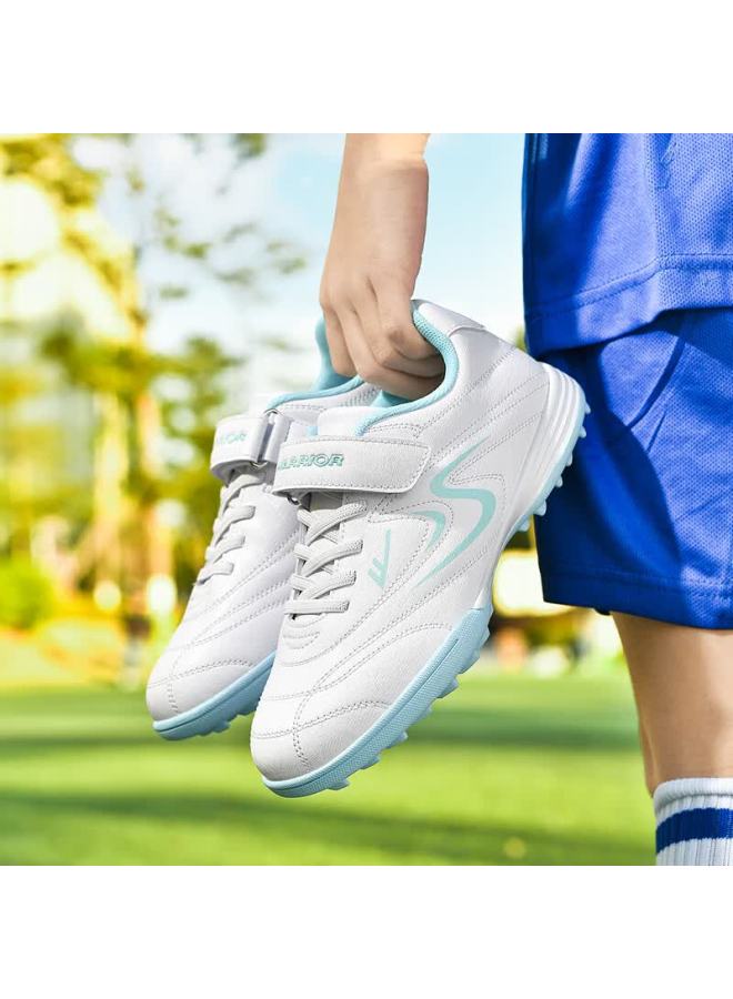 Pull Back Warrior Children's Soccer Shoes Studded Tf Velcro Boys Girls Artificial Turf 539 White Lake Green Studs Size 31 - Image 3