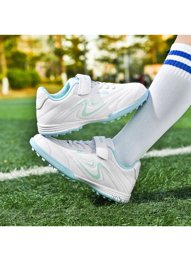 Pull Back Warrior Children's Soccer Shoes Studded Tf Velcro Boys Girls Artificial Turf 539 White Lake Green Studs Size 31 - Image 4