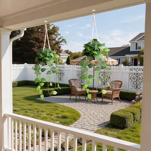 alyptus Fake Hanging Plants Artificial Decor Indoor Realistic Silk Devil's Ivy Hanging Potted Plants Faux Greenery Plant Pothos Vines with Pot for Home (Hanging Pothos - Green) - Image 4