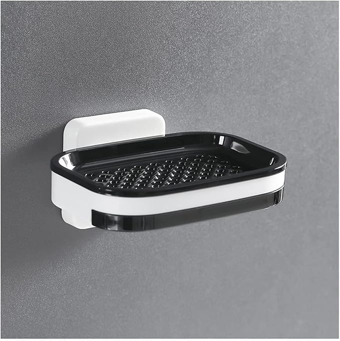 SHOPECOM Single Layer Wall Mounted Soap Dishes Box Drain Sponge Holder Storage Rack for Bathroom Accessories Toiletries Organizer Kitchen (Black) - Image 5