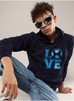 Campus Sutra Men's Navy Blue Love Football Hoodie With Kangaroo Pocket  - Image 1