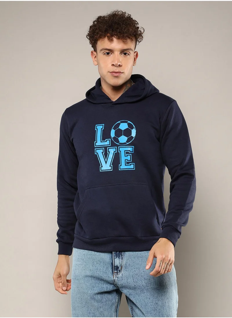 كامبوس سوترا Men's Navy Blue Love Football Hoodie With Kangaroo Pocket