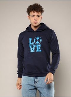 Campus Sutra Men's Navy Blue Love Football Hoodie With Kangaroo Pocket  - Image 2