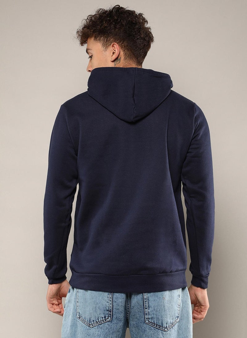 Men's Navy Blue Love Football Hoodie With Kangaroo Pocket
