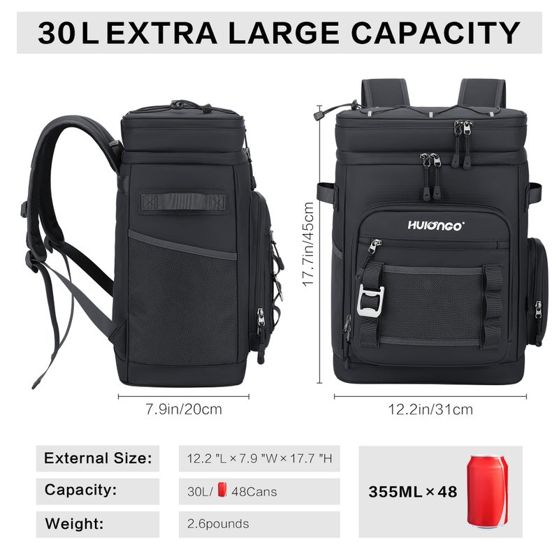 Hulongo Leakproof Insulated Cooler Backpack for Men & Women, Waterproof Backpack Cooler for Beach, Outdoor, Double Deck Cooler Backpack, Leak Proof, Black - Image 2