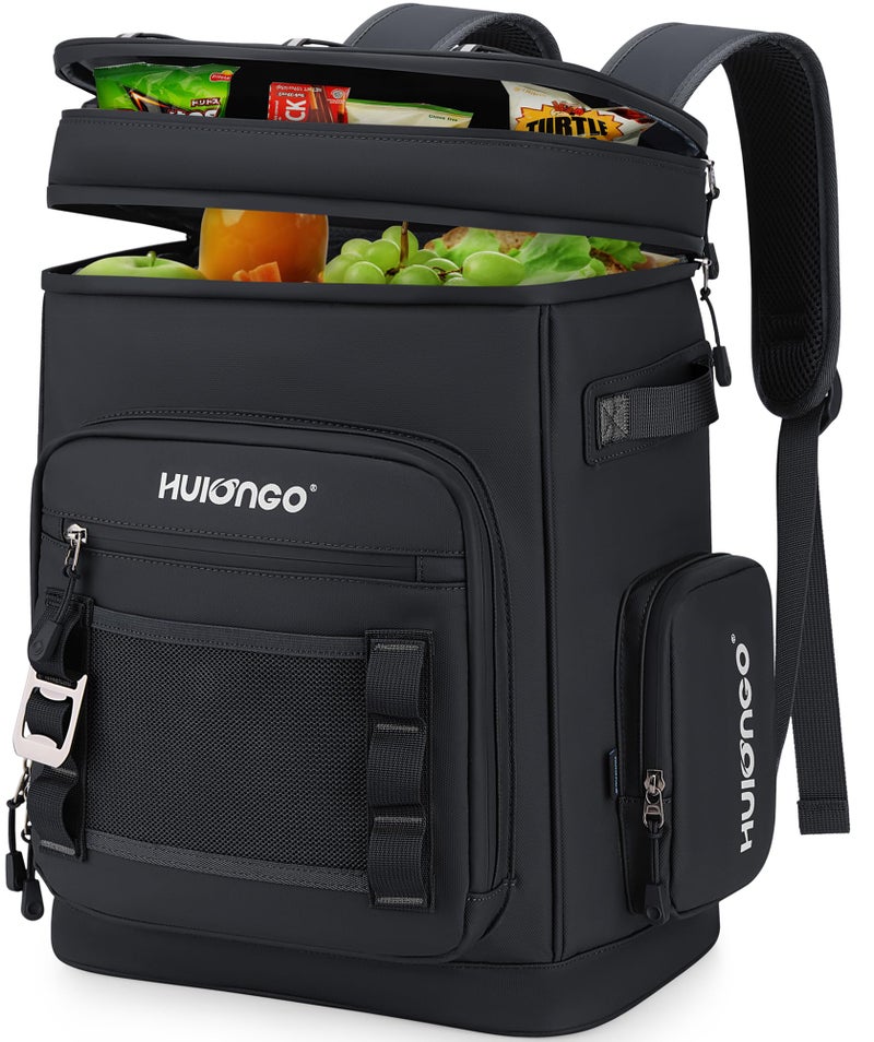 Hulongo Leakproof Insulated Cooler Backpack for Men & Women, Waterproof Backpack Cooler for Beach, Outdoor, Double Deck Cooler Backpack, Leak Proof, Black - Image 1