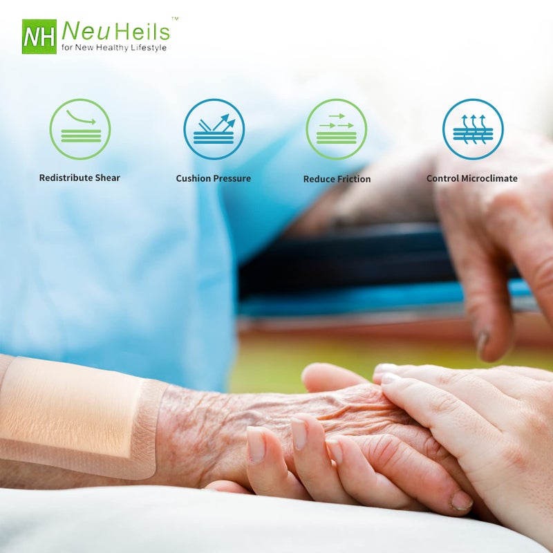 NeuHeils Silicone Adhesive Foam Dressing Bandage with Gentle Border 6 x 6 inch for Bed Sore Leg Ulcer, 5 Pack, High Absorbency Waterproof Silicone Wound Bandage for Pressure Ulcer - Image 4