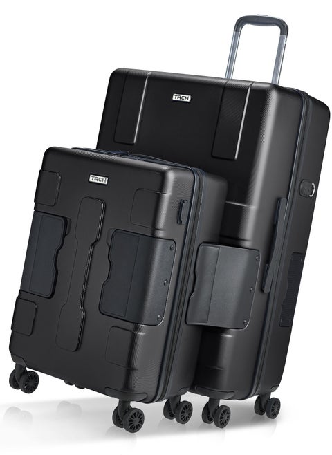 TACH Connectable Luggage, 2pc Set, Hard Shell, Large + Carry-on, TSA Approved Locks, Black