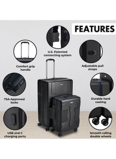 TACH TACH Connectable Luggage, 2pc Set, Hard Shell, Large + Carry-on, TSA Approved Locks, Black  - Image 3