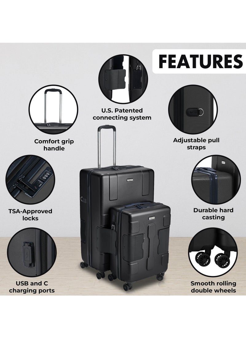 TACH - TACH Connectable Luggage, 2pc Set, Hard Shell, Large + Carry-on, TSA Approved Locks, Black - Image 1