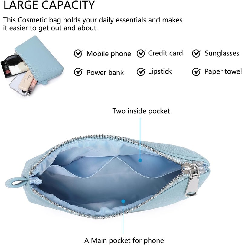 YONBEN PU Leather Makeup Simple and Convenient Handbag Small Exquisite Storage Bag, PU/Phthalocyanine Blue, Simple - Image 5