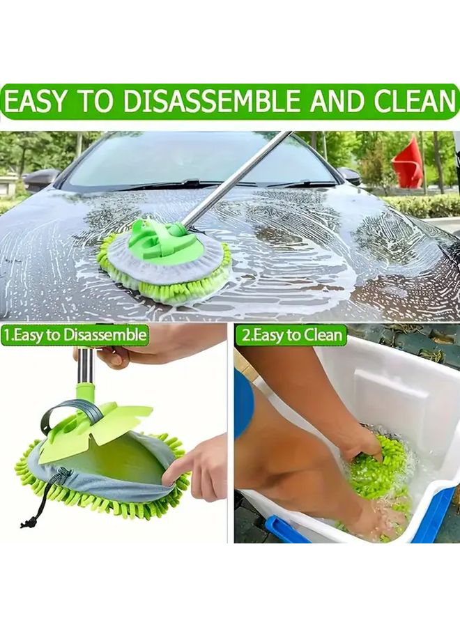 ممسحة سيارة تلسكوبية خضراء برأس مايكروفايبر ومقبض مزدوج القسم للاستخدام المنزلي والسيارات - Image 1