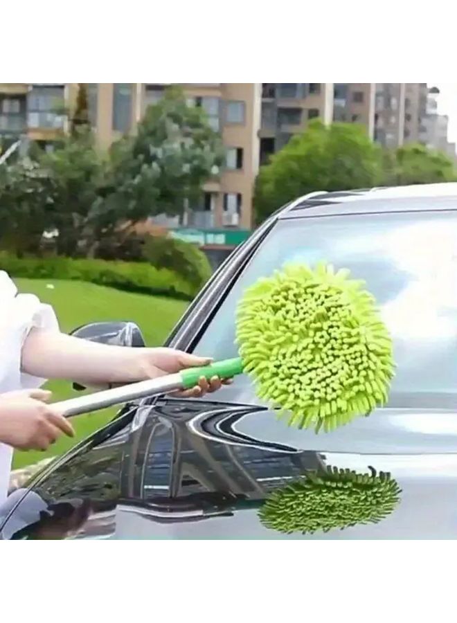 ممسحة سيارة تلسكوبية خضراء برأس مايكروفايبر ومقبض مزدوج القسم للاستخدام المنزلي والسيارات - Image 5