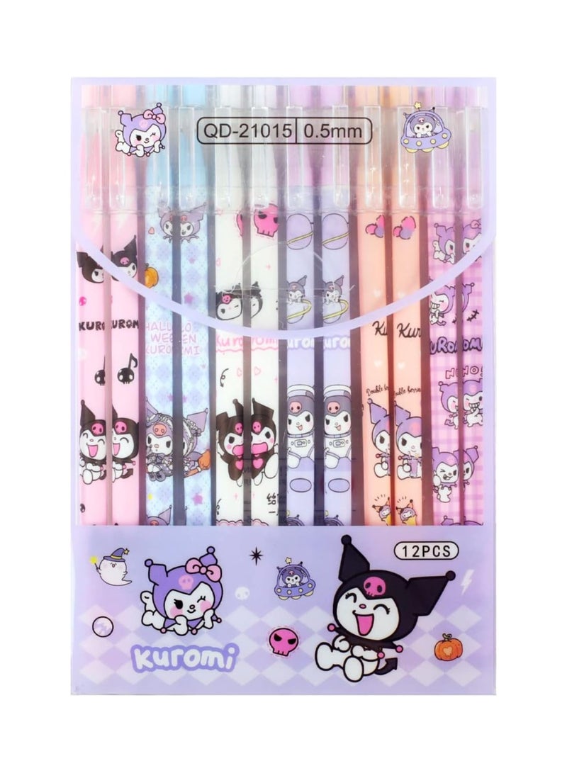 KASTWAVE Kawaii Anime Cartoon Ballpoint Pen, Cute Kuromi Black Rabbit Gel Pens Set, Cartoon Animal Pens for Girls Boys Kids, 12 Pcs - Image 1