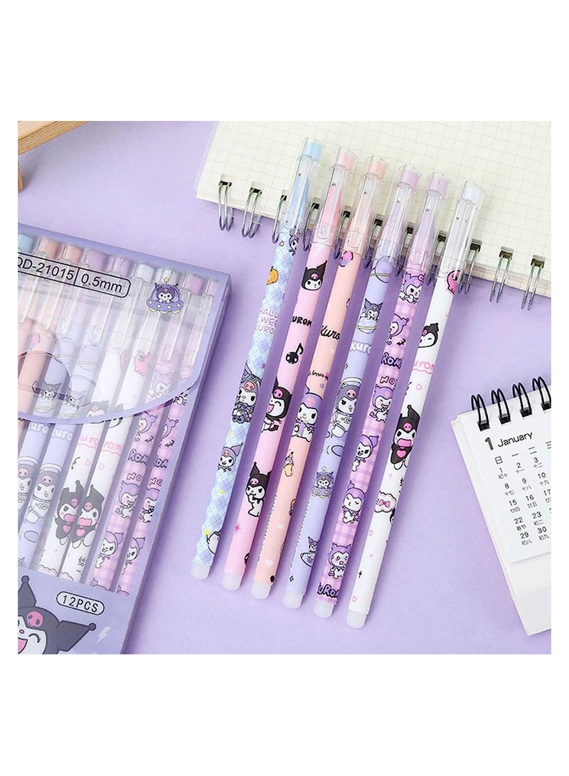 KASTWAVE Kawaii Anime Cartoon Ballpoint Pen, Cute Kuromi Black Rabbit Gel Pens Set, Cartoon Animal Pens for Girls Boys Kids, 12 Pcs - Image 3