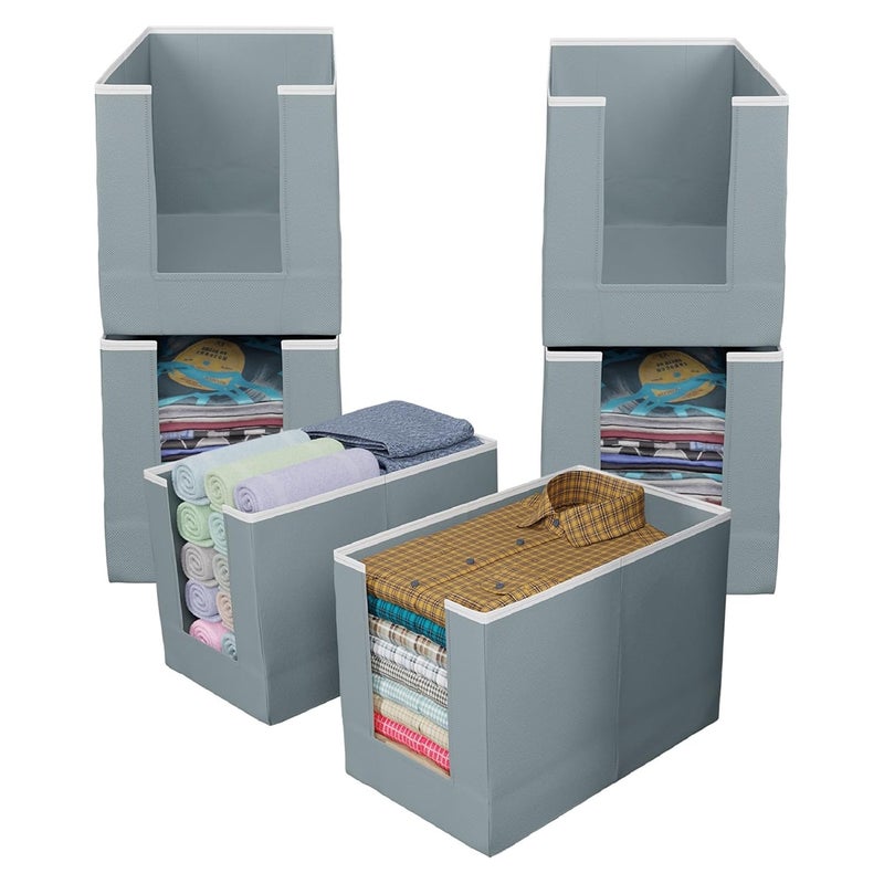 Kuber Industries Shirt Organizer for WardrobeFoldable Non Woven Shirt StackerDesigner Cupboard Organizer for Clothes Clothes Storage boxPack of 6 Grey - Image 1