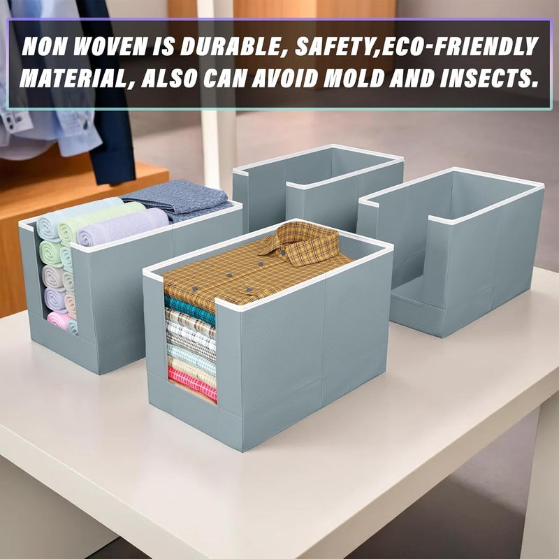 Kuber Industries Shirt Organizer for WardrobeFoldable Non Woven Shirt StackerDesigner Cupboard Organizer for Clothes Clothes Storage boxPack of 6 Grey - Image 4