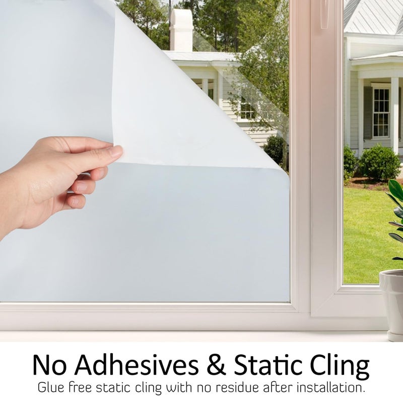 HIDBEA Frosted Window Privacy Film Heat Control UV Blocking, Static Cling Non-Adhesive Reusable Door coverings for Bathroom Home Office (White Frosted 23.6 Inch x 6.5 Feet) - Image 5