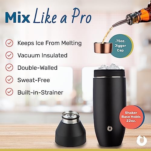 SNOWFOX Premium Vacuum Insulated Stainless Steel Cocktail Shaker, Home Bar Accessories, Elegant Drink Mixer, Leak, Proof Lid With Jigger & Built, In Strainer, 22oz. - Image 2