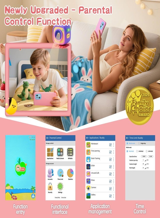 هواتف ألعاب للأطفال من باموكس، مزودة بأكثر من 200 لعبة ألغاز تعليمية، هاتف ذكي بكاميرا مزدوجة للأطفال من عمر 3 إلى 12 سنة، شاشة لمس 4 بوصة، ألعاب تعليمية مع تحكم أبوي، هدية مثالية للأطفال الصغار، لون وردي - Image 4