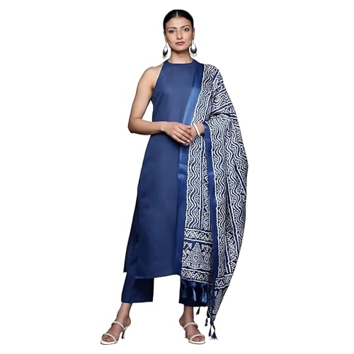 Varanga Women Blue Solid Kurta Set with Printed Dupatta – Comfortable & Stylish, Party Wear for Women, Casual & Festive Wear, Kurta Sets Women, Ladies Kurta Set with Dupatta - Image 1
