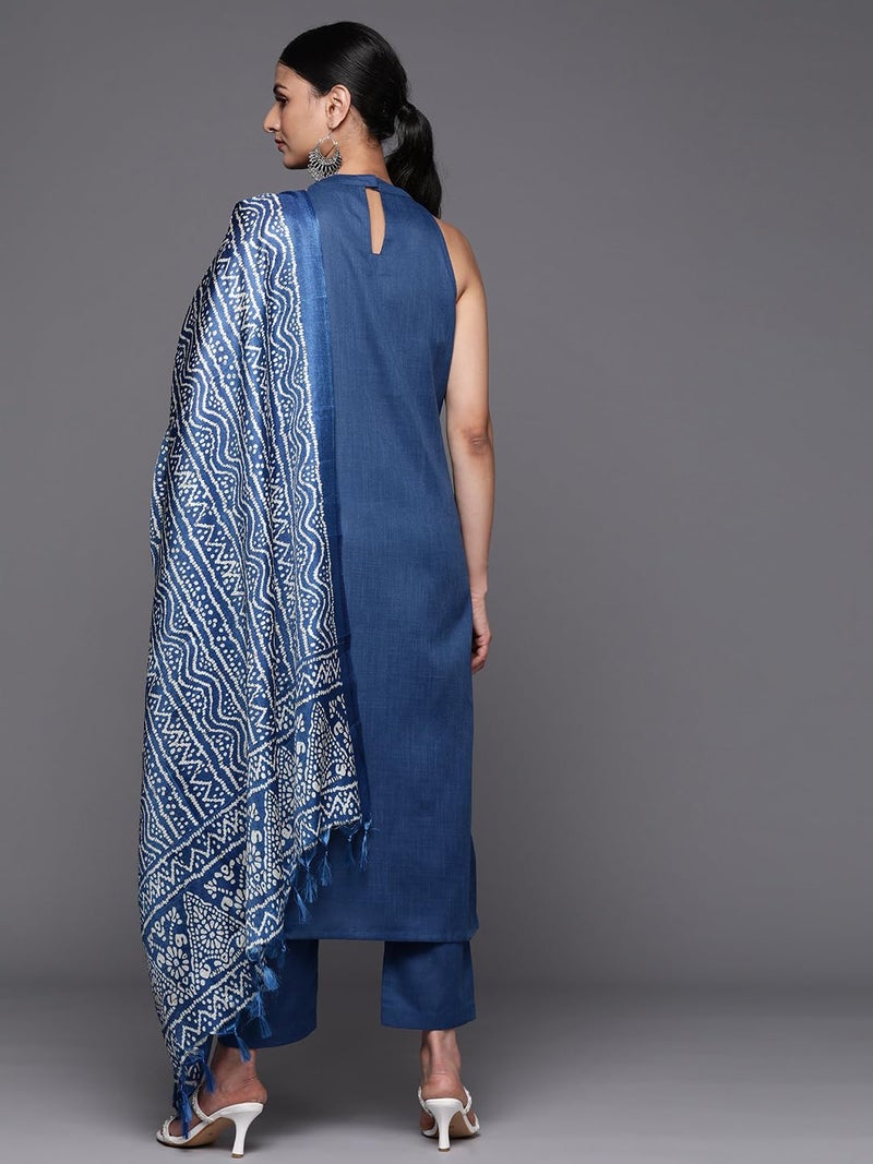Varanga Women Blue Solid Kurta Set with Printed Dupatta – Comfortable & Stylish, Party Wear for Women, Casual & Festive Wear, Kurta Sets Women, Ladies Kurta Set with Dupatta - Image 4
