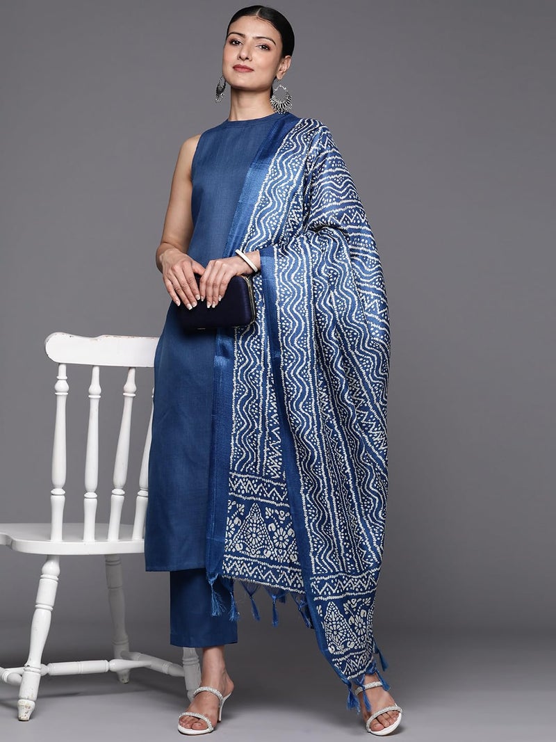 Varanga Women Blue Solid Kurta Set with Printed Dupatta – Comfortable & Stylish, Party Wear for Women, Casual & Festive Wear, Kurta Sets Women, Ladies Kurta Set with Dupatta - Image 5