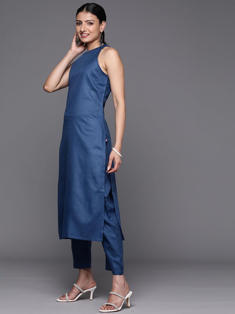 Varanga Women Blue Solid Kurta Set with Printed Dupatta – Comfortable & Stylish, Party Wear for Women, Casual & Festive Wear, Kurta Sets Women, Ladies Kurta Set with Dupatta - Image 3