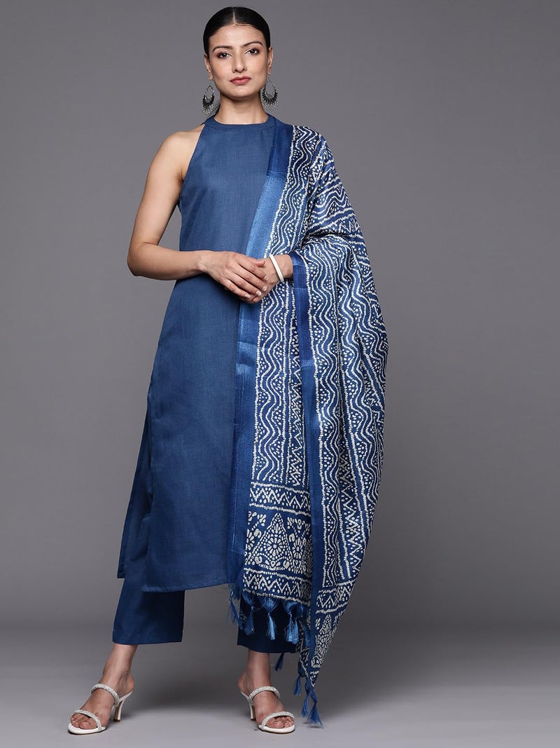 Varanga Women Blue Solid Kurta Set with Printed Dupatta – Comfortable & Stylish, Party Wear for Women, Casual & Festive Wear, Kurta Sets Women, Ladies Kurta Set with Dupatta - Image 2
