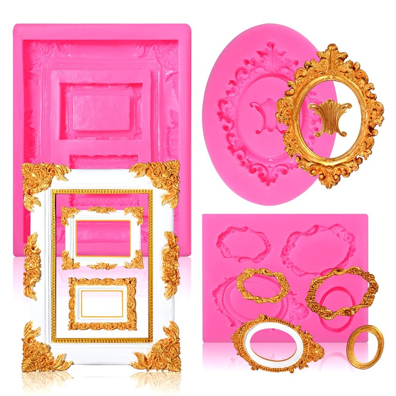 Sakolla Photo Frame Silicone Mold  3 Pack Picture Fondant Candy Chocolate Molds Cake Decorating Sugar Gum Paste Chocolate Cookies Resin Polymer Clay  Pink