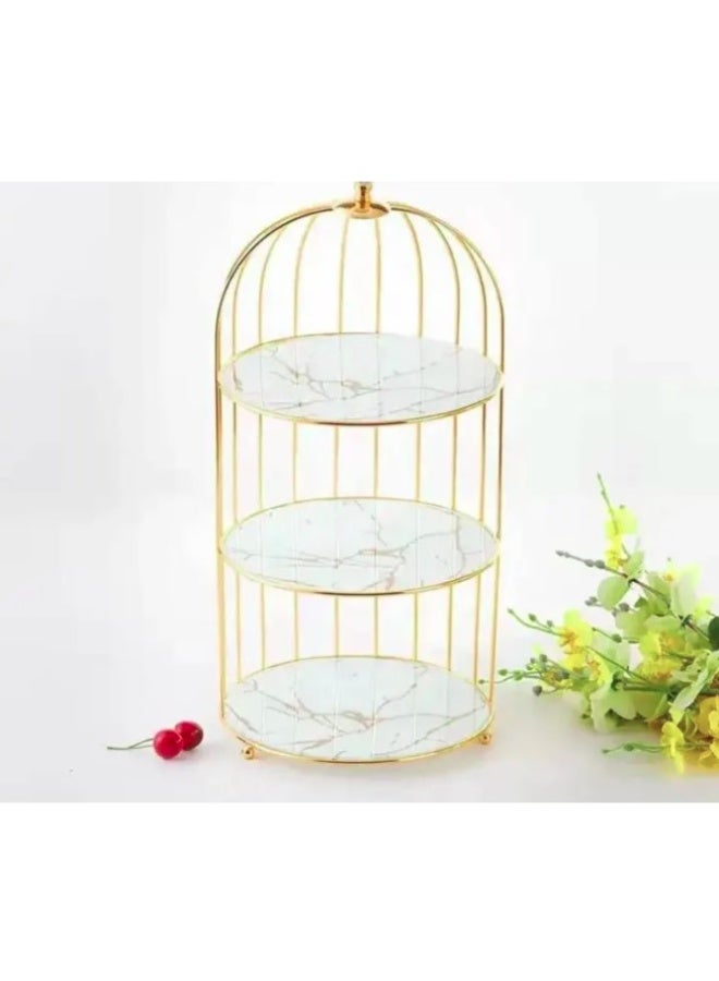 إيباسكت حاملة جميلة ومختلفة 3دور على شكل عش عصفورة للحلويات أو الفاكهة أو الشوكولاتة والكيك ايضا تضيف لمسة من الجمال إلى لطريقة التقديم بلون الجولد الجذاب - Image 1