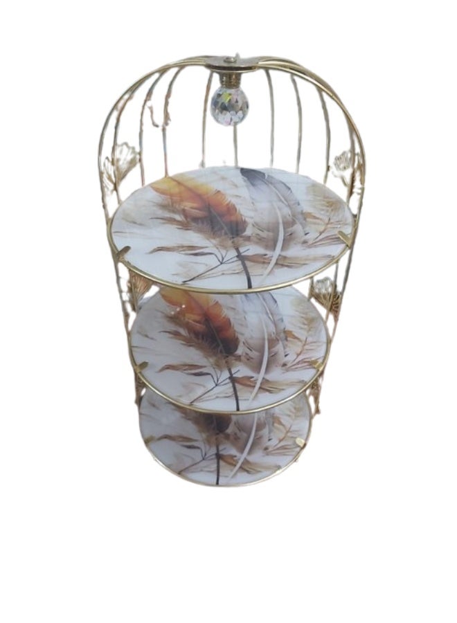 إيباسكت حاملة جميلة ومختلفة 3دور على شكل عش عصفورة للحلويات أو الفاكهة أو الشوكولاتة والكيك ايضا تضيف لمسة من الجمال إلى لطريقة التقديم بلون الجولد الجذاب - Image 3