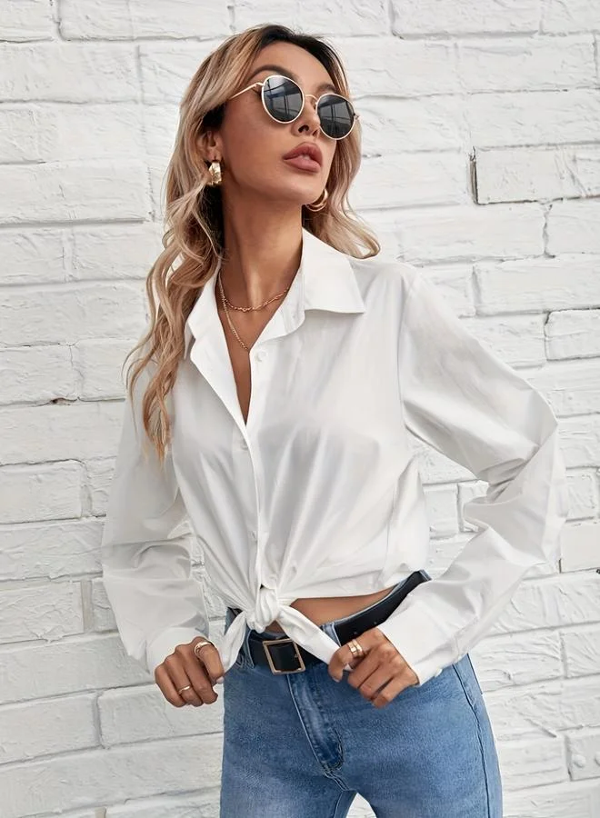 تايك تو قميص بأكمام طويلة مع ربطة أمامية