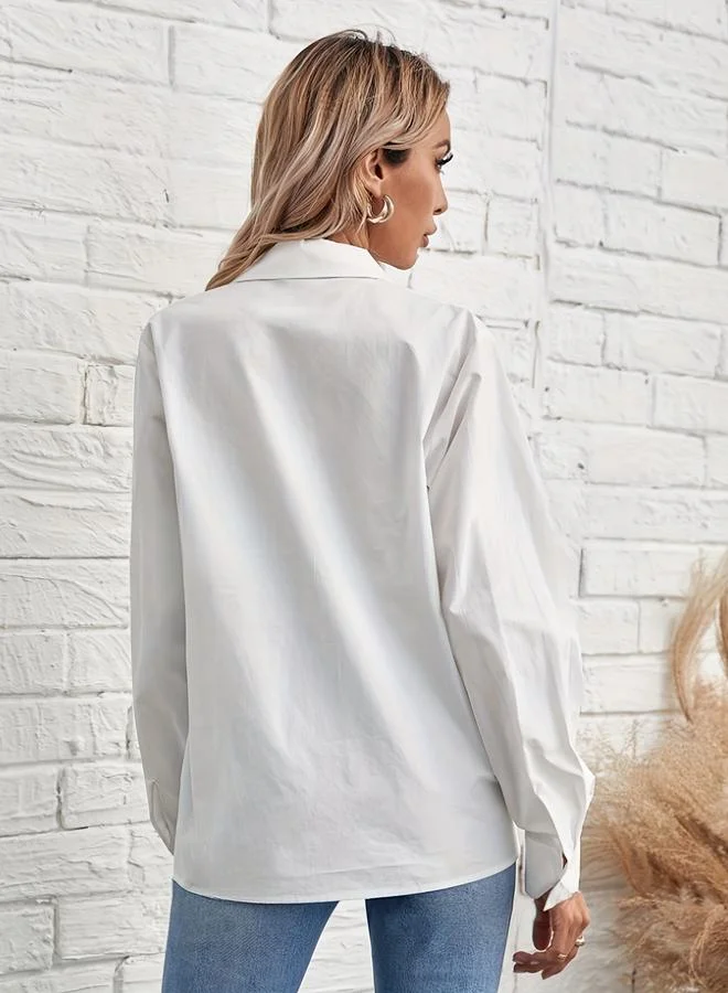 Take Two  White Tie-Front Long Sleeve Shirt for Women | Best Price UAE