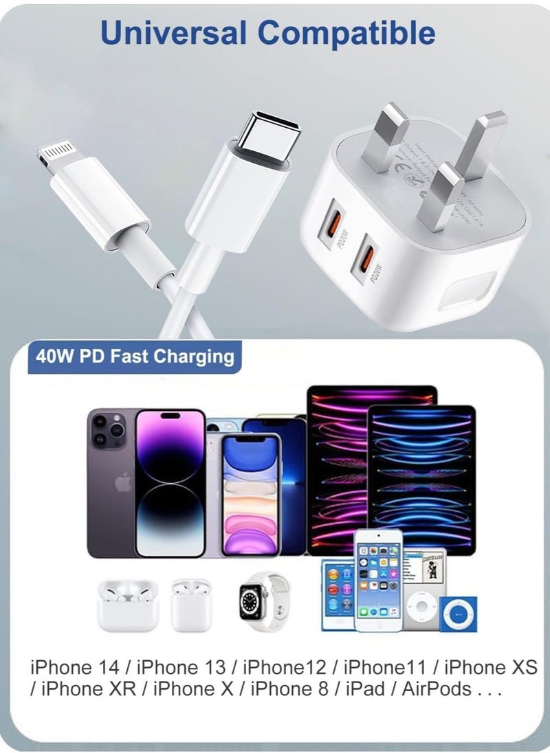 JAJEEK - "NEW MFi Certified iPhone Fast Charger – Dual 20W PD USB-C Adapter with USB-C to Lightning & USB-C to USB-C Cables (2M), Compatible with iPhone 14/13/12/11/X/8, iPad & AirPods" - Image 1
