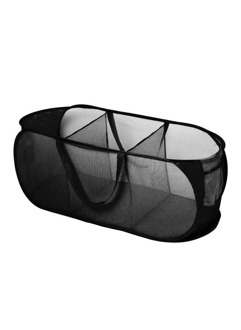 TYCOM Pop Up Laundry Mesh Hamper Basket Storage Solution Compact Bin Mesh Collapsible Bag Laundry Hamper Collapsible Laundry Basket Black Triple Compartment.  - Image 1